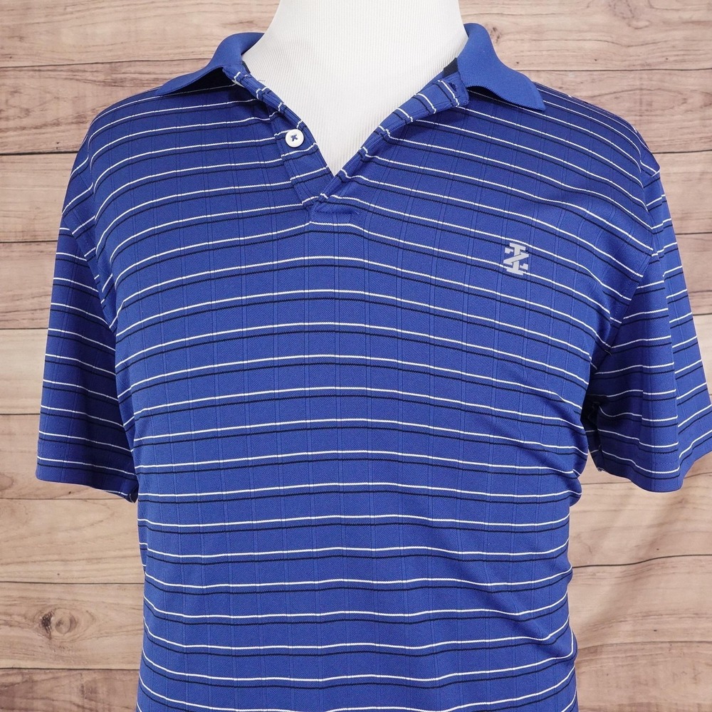 Izod Golf Polo Shirt Mens Large Blue Stripe Performance Short Sleeve
